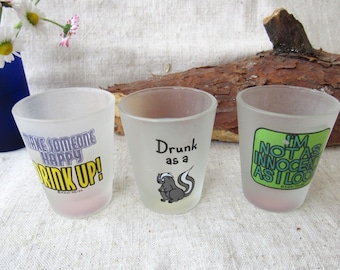 3 copos de shot engraçados, doses de Downpace, copos de shot engraçados