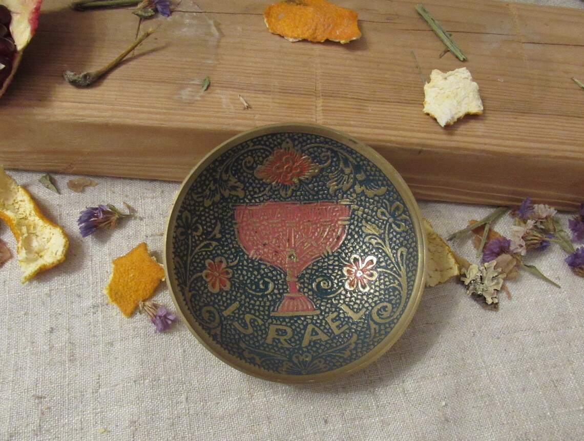 Vintage Brass Small Dish Bowl Jerusalem Menorah Israel Hebrew Etsy