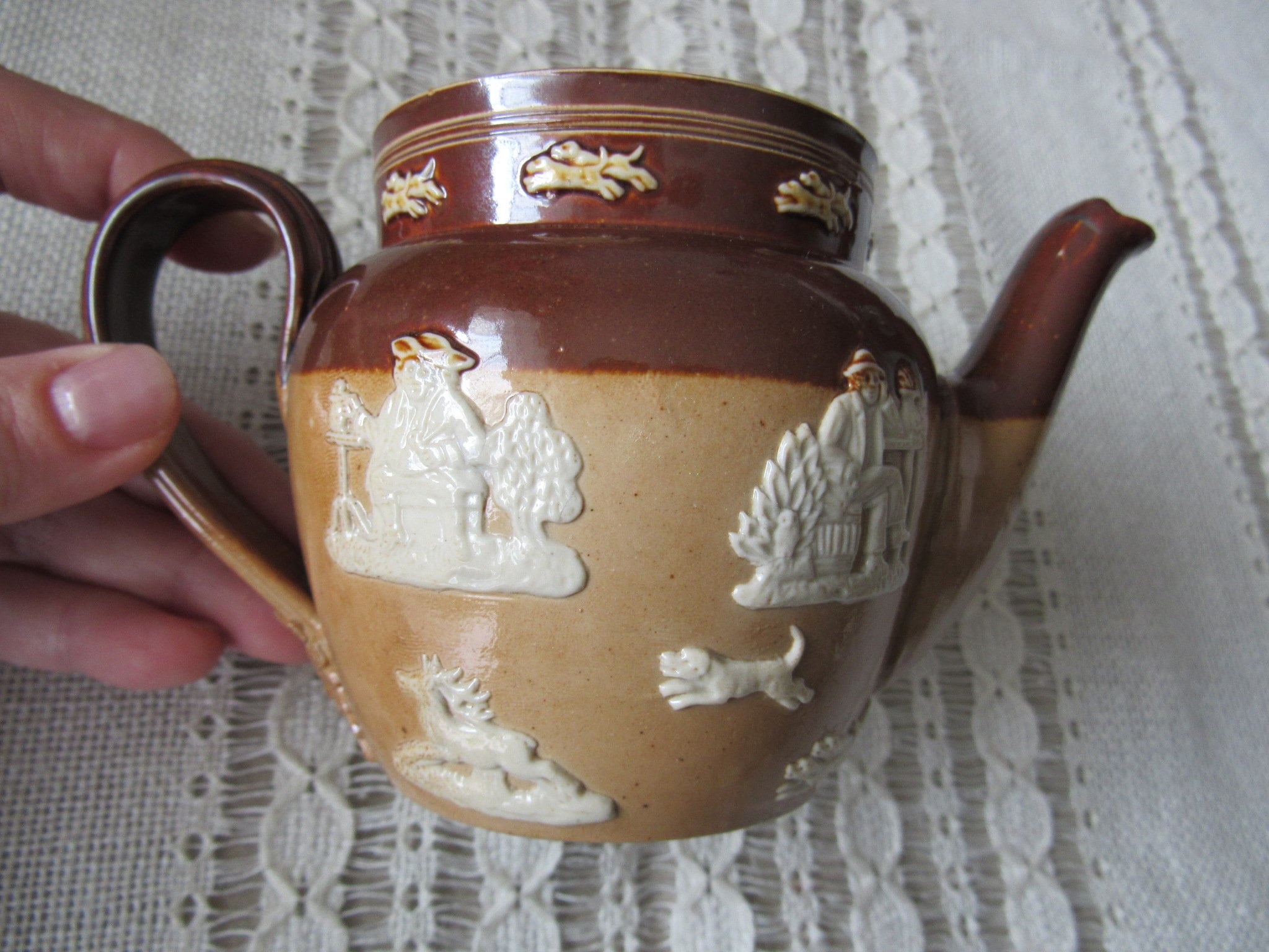 Antique Royal Doulton Lambeth Teapot Brown Glazed Stoneware Etsy Ireland