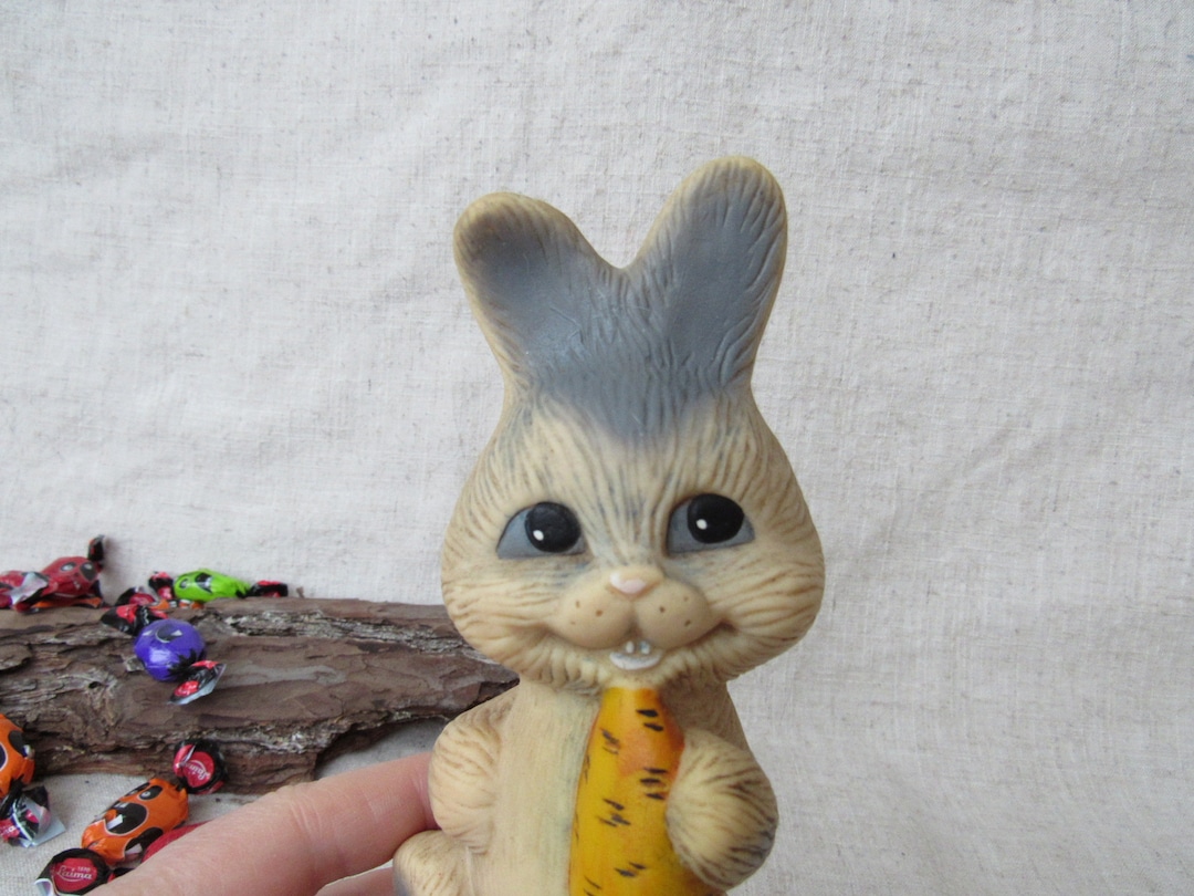 Vintage Rubber Rabbit Toy With Carrot - 1970s Collectible - Etsy
