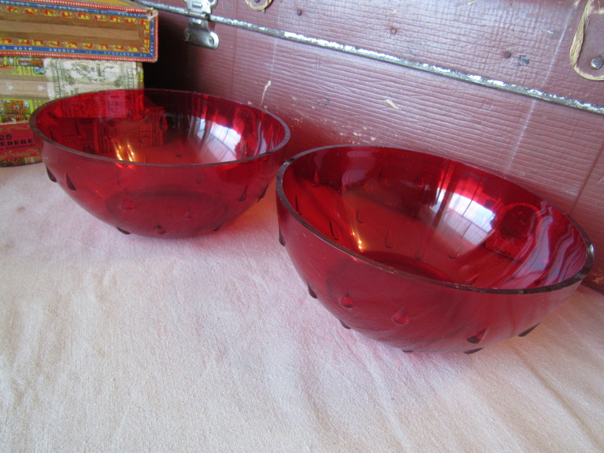 Set of 2 Bright red Plastic bowls vintage strawberry shaped Etsy