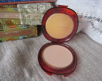 Compact vintage Powder made in USSR in 1970s Mahogany Color powder case with gold drawing vintage mirror and powder unused gift for woman