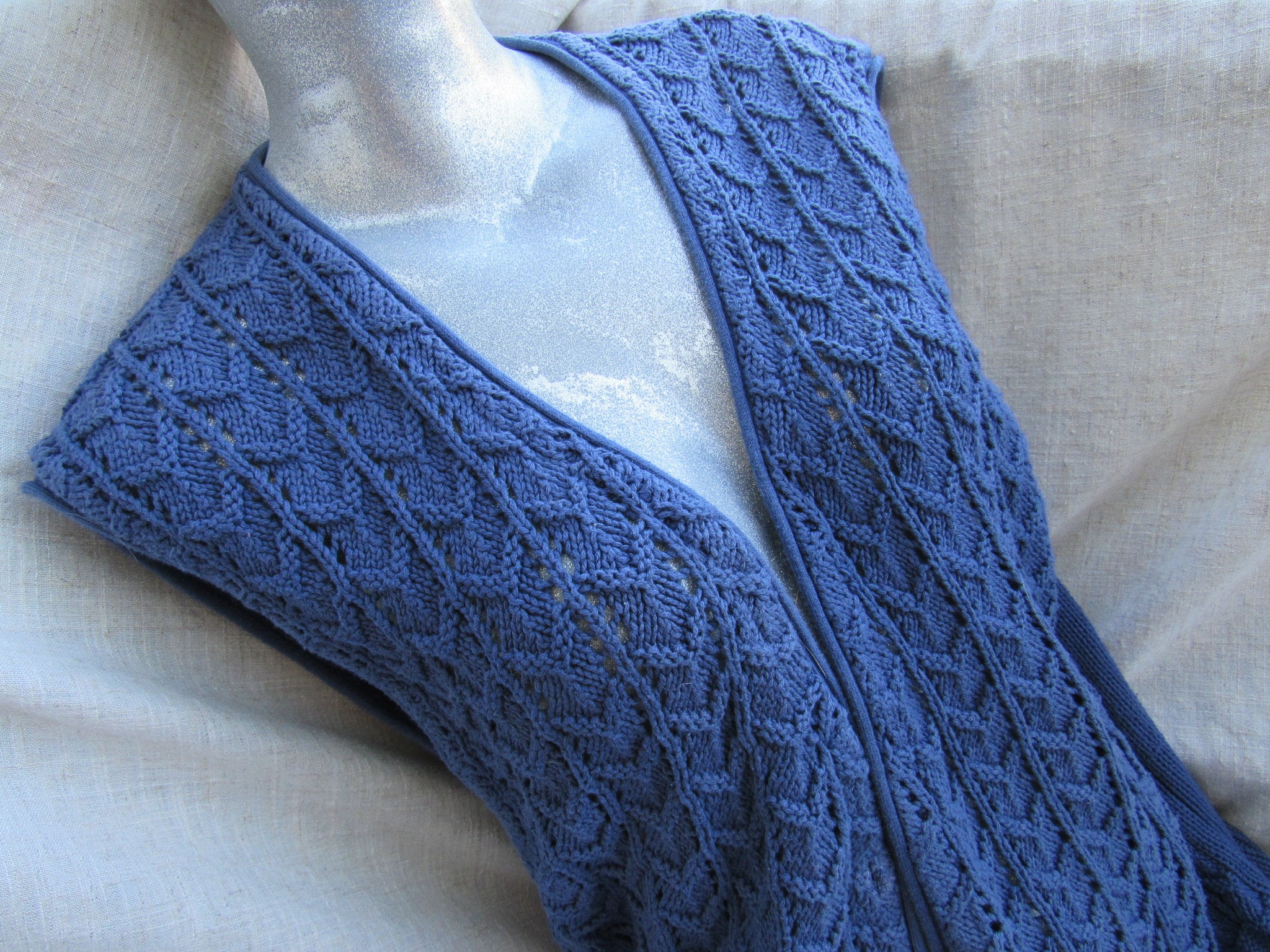 LONG blue vest knit cotton woman vest retro l size vest Etsy