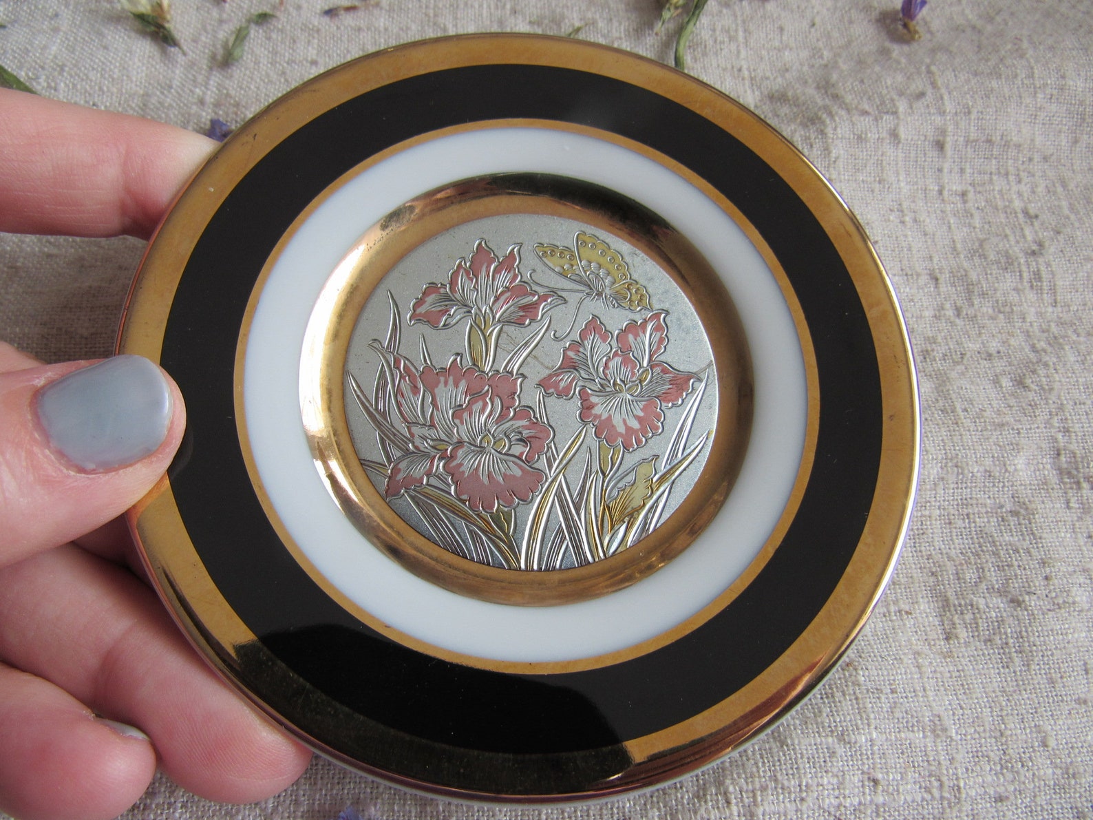 Art of Chokin 24k Gold Edged Decorative Plate With Flowers and Etsy