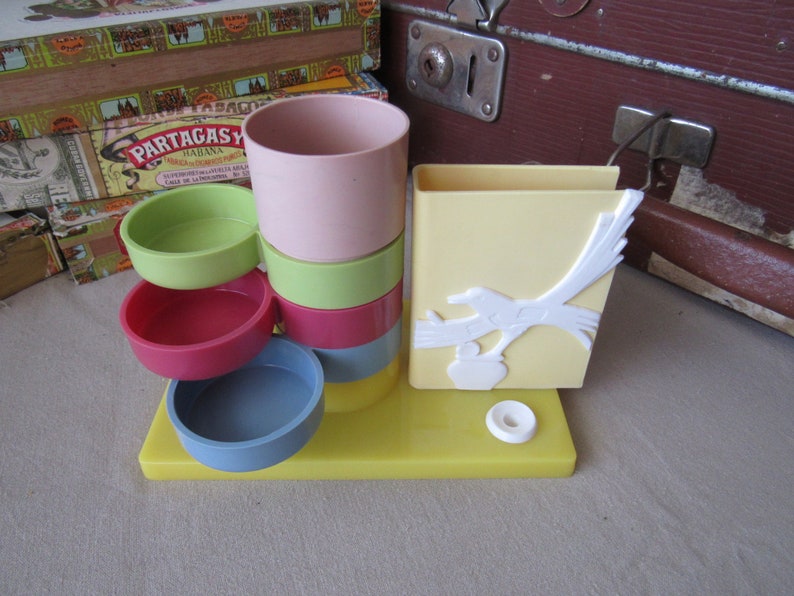 Colorful Desk Organizer Vintage Plastic Storage For Stationery Office Accessory Retro Decor Home