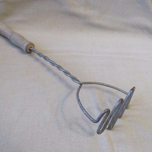Vintage Potato Masher: Rustic Wood Handle Kitchen Utensil
