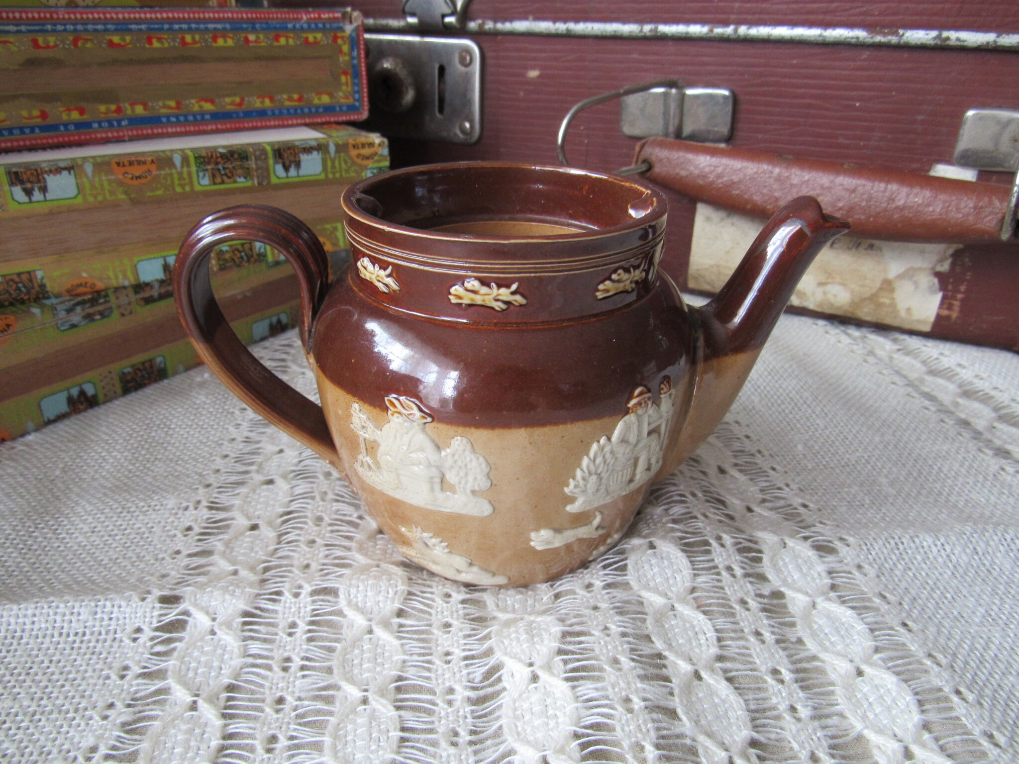 Antique Royal Doulton Lambeth Teapot Brown Glazed Stoneware Etsy Ireland