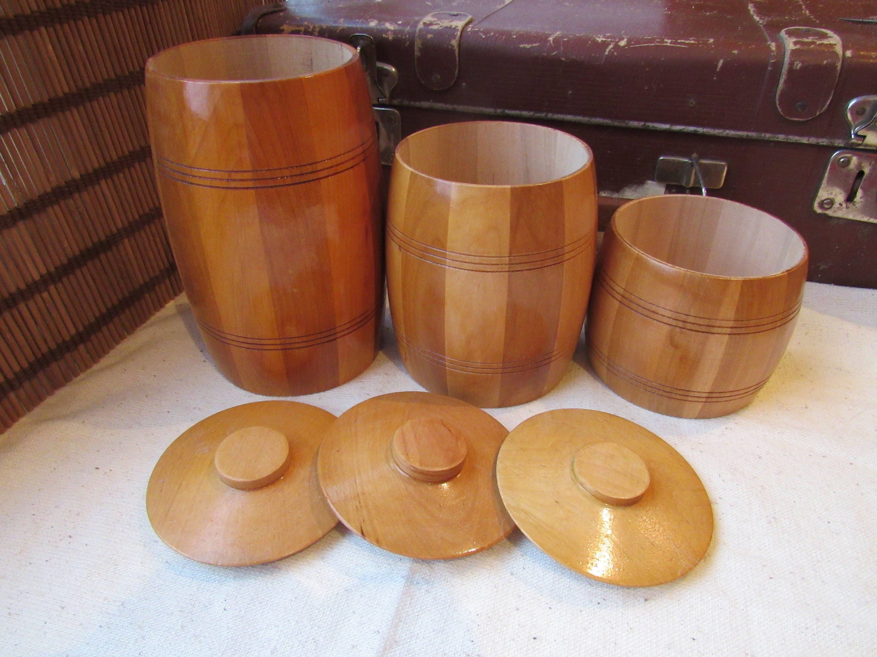 Wood storage barrels with lid Round Boxes with Lid Wooden Etsy