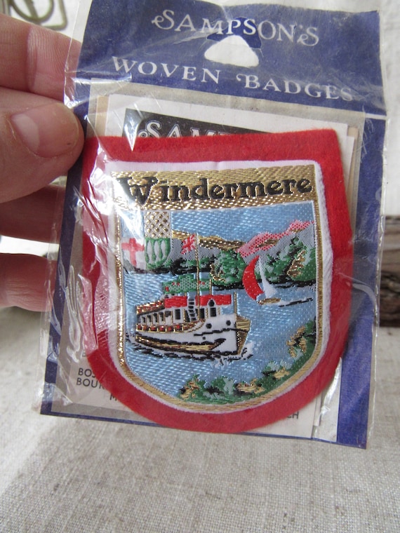 vintage embroidered badge, sew on badge, self adhe
