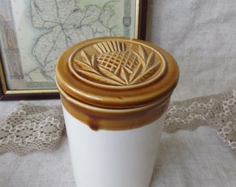 vintage Kitchen container, Canister with lid, ceramic jar with thistle