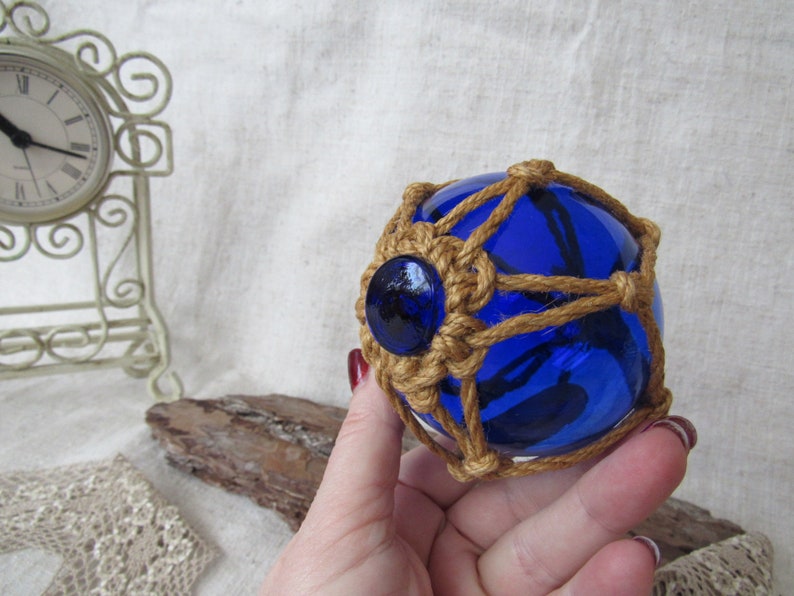 Vintage Hand Blown Glass ball Cobalt Blue decorative ball hanging cobalt blue ball zdjęcie 3