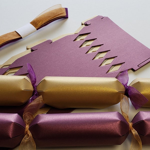 Fill Your Own / DIY Cracker Favor Kit  (with optional crowns/jokes) - Set of 6 - Purple/Plum and Gold