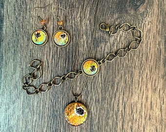 Redfish necklace set, redfish earrings, redfish jewelry, red drum earrings, red drum bracelet, spottail, redfish spots, redfish jewelry set,