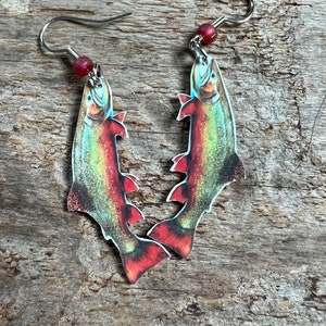 Brook trout earrings, trout earrings, trout earrings, fly fishing earrings, fishing earrings, trout jewelry, fontinalis trout, speckled trou