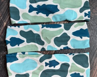 Retro camo headband, fish camo, fish camo headband, bass headband, freshwater fish, lake headband, crappie, trout headband, fish headband