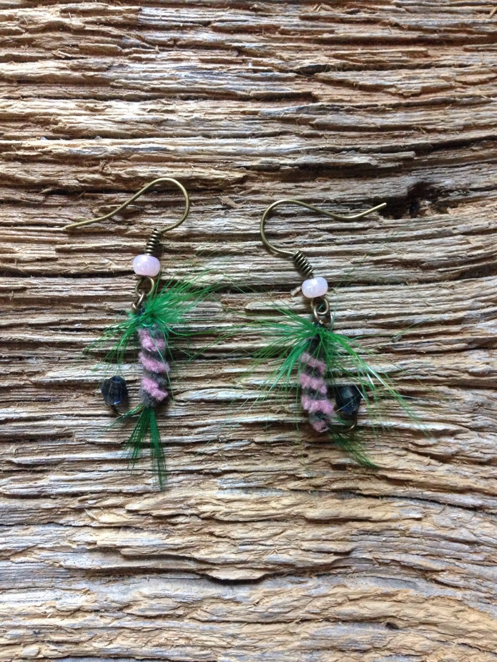 Fly Fishing Earrings Pink Green and Dark Teal Fly Fishing Etsy