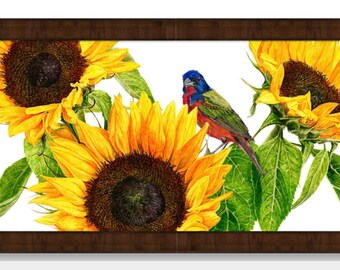 Sunflower wood sign, sunflower painted bunting wooden print, sunflower wood wall decor, painted bunting art, sunflower watercolor, rustic