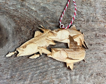 Striped bass ornament, striped bass art, bass ornament, fly fishing ornament, striper fishing, rockfish ornament, striper ornament, rockfish