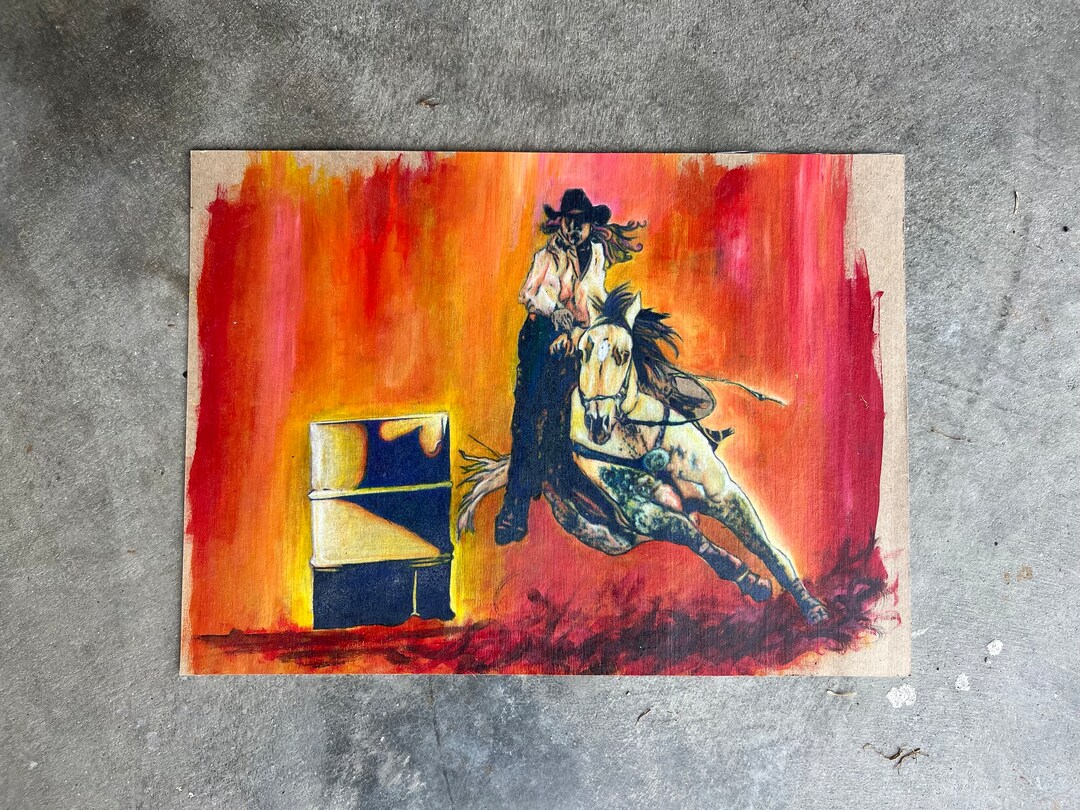 Cowgirl Painting, Barrel Racing Art, Barrel Racing Painting, Barrel ...