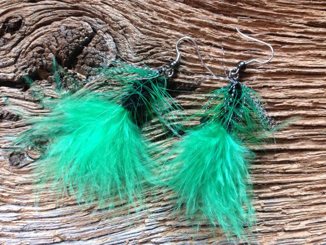Green and black fly fishing earrings hand tied green salmon Etsy