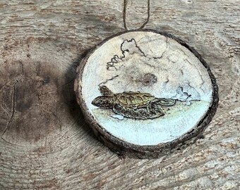 Sea turtle ornament, sea turtle hatchling, baby sea turtle, turtle ornament, beach ornament, loggerhead sea turtle, Christmas sea turtle