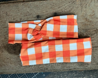 Tennessee Vols headband, Tennessee gingham, UT headband, Tennessee headband, Vols headband, orange plaid headband, Autumn headband, UT Vols