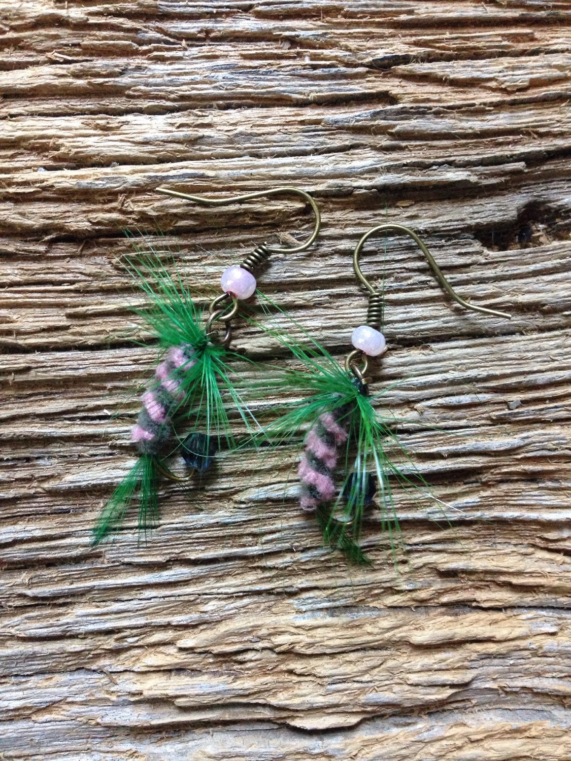 Fly Fishing Earrings Pink Green and Dark Teal Fly Fishing Etsy