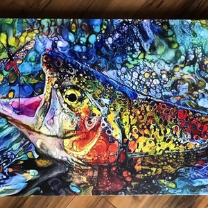 Rainbow trout: trout on canvas, rainbow trout art, alcohol ink art, trout art, fly fishing art, trout print, fly fishing trout, trout decor