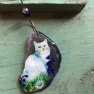 White persian cat ornament: Persian cat ornament, white cat, pet memorial ornament, cat ornament, Christmas cat, cat in flowers, holiday cat