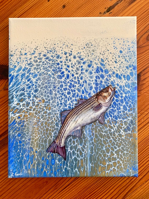Striped Bass Painting, Striped Bass Art, Rockfish Painting