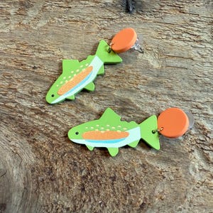 rainbow trout earrings, trout earrings, fish earrings, acrylic trout earrings, sardine summer, fly fishing earrings, trout jewelry, rainbow