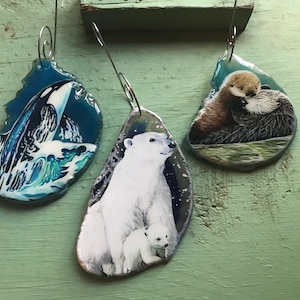 Alaska ornaments: Arctic animals, polar bear ornament, killer whale ornament, sea otter ornament, orca ornament, whale ornament, Christmas
