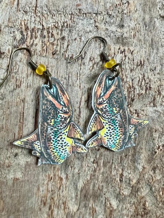 Brown Trout Earrings Yellow Trout Earrings Trout Earrings Fly