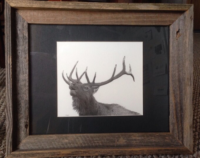 Elk Bugling Reclaimed Wood Frame Original Elk Art Wapiti Etsy