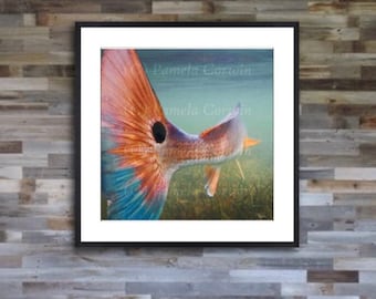 Bull Redfish art: redfish painting print, red drum print, redfish print, redfish tail, tailing redfish, spottail bass, saltwater fish