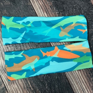Haaienhoofdband, haaiencamoflaugehoofdband, haaienhoofdband, zwemmende haaien, rifhaaien, vissenhoofdband, vissende hoofdband, onderwaterband