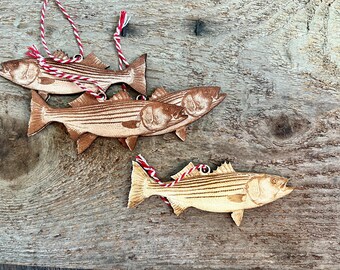 Striped bass ornament, striped bass art, bass ornament, fly fishing ornament, striper fishing, rockfish ornament, striper ornament, rockfish
