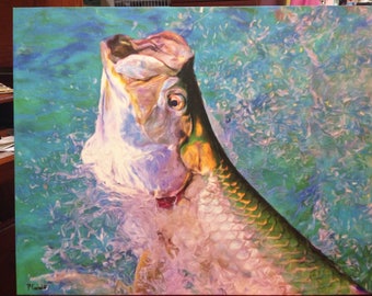 Tarpon painting, tarpon art, tarpon fly fishing, fly fishing for tarpon, tarpon print, fish art, tarpon art, tarpon art on canvas