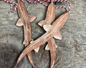 Brown trout ornament, brown trout art, trout ornament, fly fishing ornament, trout rising, fish ornament, fishing ornament, trout on wood,