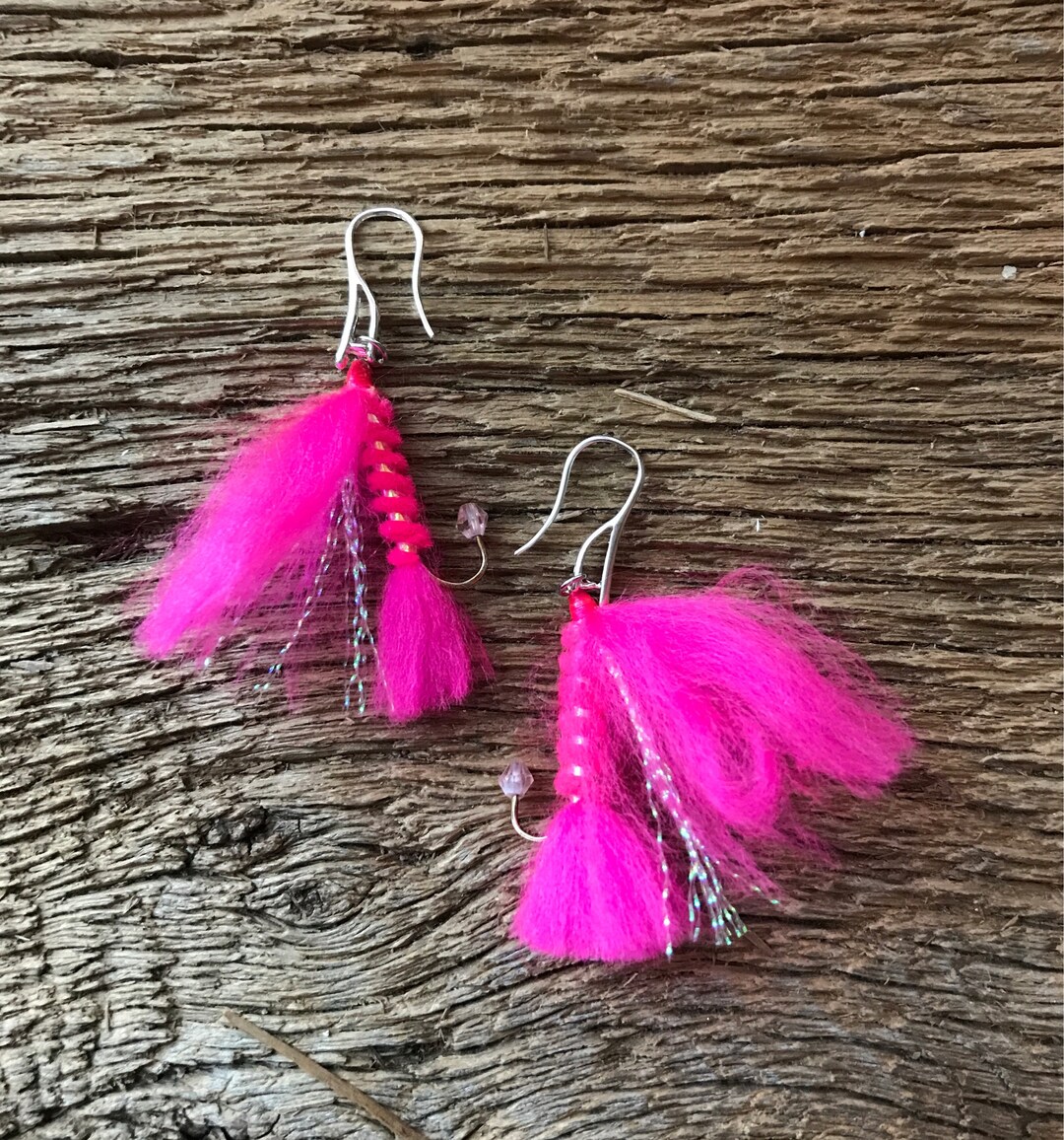 Pink Fly Fishing Earrings Pink Trout Fly Breast Cancer Etsy