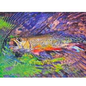 Brook Trout print: brook trout art, fly fishing print, colored pencil trout, trout drawing, spotted trout, trout art, colorful trout decor
