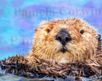 Sea otter, sea otter painting, sea otter print, sea otter art, sea otter wall art, sea otter decor, otter art, otter painting, otter canvas