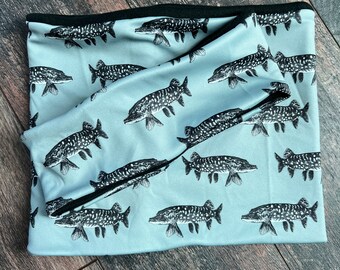 Northern pike fleece, pike headband, pike neck gaiter, pike fishing, northern pike, fish headband, fish fleece headband, fish fleece gaiter