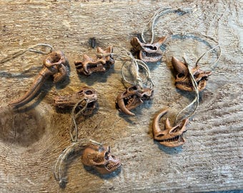fossil ornament set, wooly mammoth ornament, saber tooth tiger ornament, dinosaur ornaments, prehistoric ornament, ice age fossil ornament