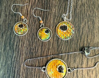 Redfish necklace set, redfish earrings, redfish jewelry, red drum earrings, red drum bracelet, spottail, redfish spots, redfish jewelry set,
