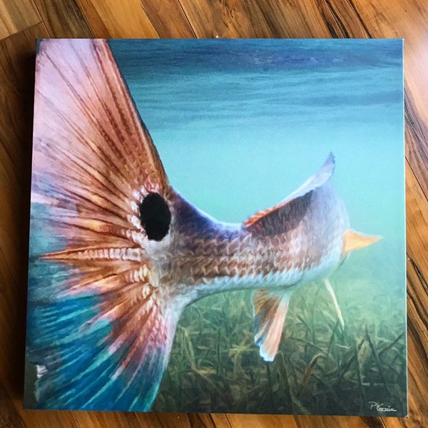 Bull Redfish painting: redfish art on canvas, red drum, redfish painting, redfish tail, tailing redfish, channel bass, spottail bass, red