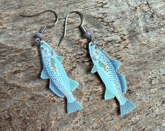 Spotted seatrout earrings, seatrout earrings, speckled seatrout, trout earrings, inshore fishing, trout jewelry, seatrout jewelry, saltwater
