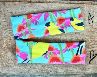 Goldfinch headband, American goldfinch, coneflower headband, echinacea headband, goldfinches and coneflowers, birding headband, bird headban