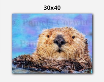 Sea otter, sea otter painting, sea otter print, sea otter art, sea otter wall art, sea otter decor, otter art, otter painting, otter canvas