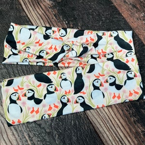 Puffin headband, Atlantic puffin headband, puffins headband, bird headband, birding headband, puffins and flowers headband, puffin pair